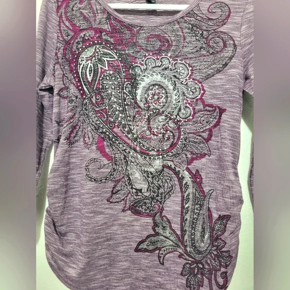 Style & Co Women's Purple Paisley Sequin Top Size Petite Medium - Picture 2 of 5